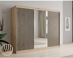 Meubella - Kledingkast Lisbon 2 - Eiken - 250 cm - Met spiegel