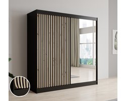 Meubella - Kledingkast Lisbon 2 - Zwart - 200 cm - Met spiegel