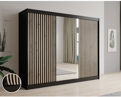 Meubella - Kledingkast Lisbon 2 - Zwart - 250 cm - Met spiegel