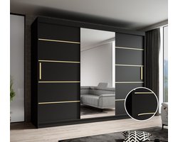 Meubella - Kledingkast Malavi 2 - Zwart - 250 cm - Met spiegel