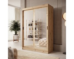 Meubella - Kledingkast Mammock 2 - Eiken - 150 cm - Met spiegel