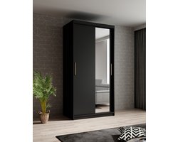 Meubella - Kledingkast Mandalin - Zwart - 100 cm - Met spiegel