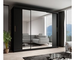 Meubella - Kledingkast Mandalin - Zwart - 250 cm - Met spiegel