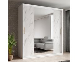 Meubella - Kledingkast Marmer 2 - Wit - 180 cm - Met spiegel