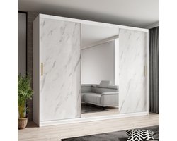 Meubella - Kledingkast Marmer 2 - Wit - 250 cm - Met spiegel