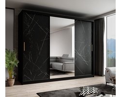 Meubella - Kledingkast Marmer 2 - Zwart - 250 cm - Met spiegel