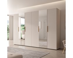 Meubella - Kledingkast Marquesa - Beige - 300 cm - Met spiegel