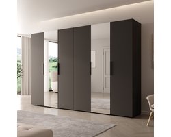 Meubella - Kledingkast Marquesa - Zwart - 300 cm - Met spiegel