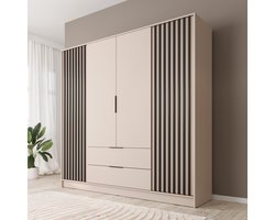 Meubella - Kledingkast Nairobi - Beige - Zwart - 206 cm