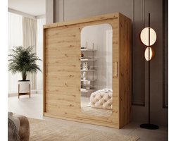 Meubella - Kledingkast Pete - Eiken - 180 cm - Met spiegel