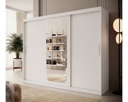 Meubella - Kledingkast Pete - Wit - 250 cm - Met spiegel