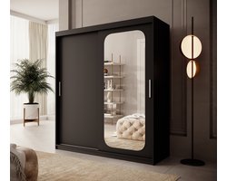 Meubella - Kledingkast Pete - Zwart - 180 cm - Met spiegel