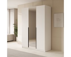 Meubella - Kledingkast Sabre - Wit - 150 cm - Met spiegel