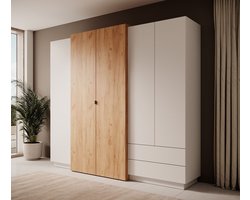 Meubella - Kledingkast Three - Wit - Eiken - 230 cm
