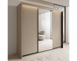 Meubella - Kledingkast Timoteo - Beige - 250 cm - Met spiegel