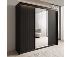Meubella - Kledingkast Timoteo - Zwart - 250 cm - Met spiegel