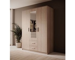 Meubella - Kledingkast Tyko - Licht eiken - 150 cm - Met spiegel