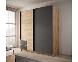 Meubella - Kledingkast Ulan - Eiken - Grijs - 181 cm