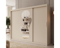 Meubella - Kledingkast Ulysses - Beige - 250 cm - Met spiegel