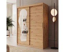 Meubella - Kledingkast Ulysses - Eiken - 150 cm - Met spiegel