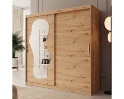 Meubella - Kledingkast Ulysses - Eiken - 200 cm - Met spiegel
