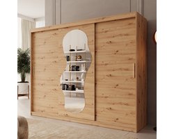 Meubella - Kledingkast Ulysses - Eiken - 250 cm - Met spiegel