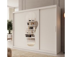 Meubella - Kledingkast Ulysses - Wit - 250 cm - Met spiegel