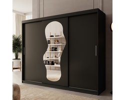 Meubella - Kledingkast Ulysses - Zwart - 250 cm - Met spiegel