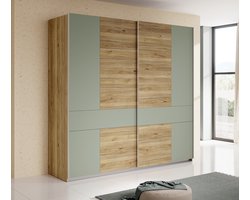 Meubella - Kledingkast Wally - Licht eiken - Groen - 220 cm