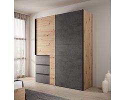 Meubella - Kledingkast Walter - Eiken - Grijs - 170 cm