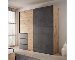 Meubella - Kledingkast Walter - Eiken - Grijs - 200 cm