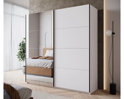 Meubella - Kledingkast Zapata - Wit - 200 cm - Met spiegel