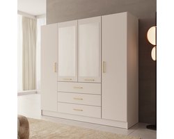 Meubella - Komodo - Kledingkast met 4 deuren - Beige - 200x61x201 cm