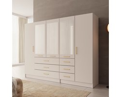Meubella - Komodo - Kledingkast met 5 deuren - Beige - 250x61x201 cm