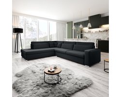 Meubella - Kristina - Hoekbank 5-zits - Zwart velvet - Links