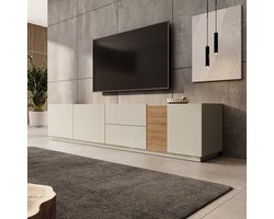 Meubella - Lavar - TV-meubel - Grijs/Eiken - 239x41x50 cm