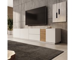 Meubella - Lavar - TV-meubel - Wit/Eiken - 239x41x50 cm