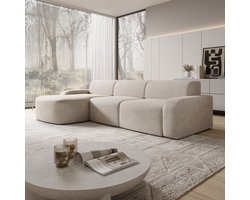 Meubella - Liftado - Hoekbank 3-zits chaise longue - Stof beige - Links
