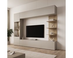 Meubella - Lomezzo - Wandmeubel - Beige/Eikenpatroon - 250x30x187 cm