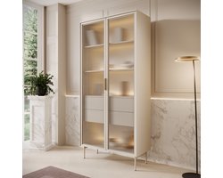 Meubella - Lomo - Vitrinekast - Beige - 92x39x195 cm