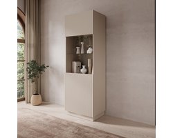 Meubella - Lucera - Vitrinekast - Beige - 60x42x178 cm