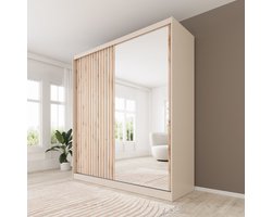 Meubella - Lumivera - Kledingkast 2 schuifdeuren - Beige - 203x60x215cm