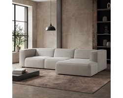 Meubella - Lumvar L - Hoekbank 4-zits - Ribstof beige - Rechts