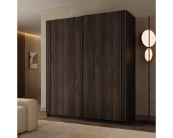 Meubella - Lurea - Kledingkast schuifdeuren - Donker eiken 180x61x210cm