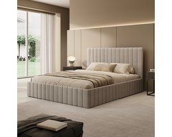 Meubella - Luz - Tweepersoonsbed met opbergruimte - Beige velvet - 160x200 cm