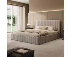 Meubella - Luz - Tweepersoonsbed met opbergruimte - Beige velvet - 180x200 cm