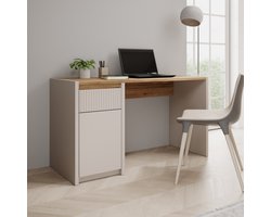 Meubella - Lynwood - Bureau - Eikenpatroon/Beige - 130x52x72 cm