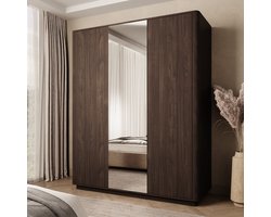 Meubella - Mahaai - Kledingkast 3-deurs - Walnoot - 166x57x206 cm