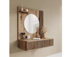 Meubella - Make-up tafel Evy - Eiken - 85 cm - Met spiegel