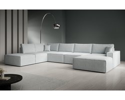 Meubella - Manolo - Hoekbank 5-zits met chaise longue - Stof grijs - Rechts